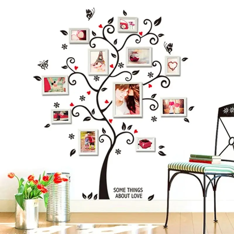 Happy Tree Photo Frame Butterfly Wall Stickers Home Decor For Bedroom Living Room TV Backdrop Decoration Wallpaper Paper DIY