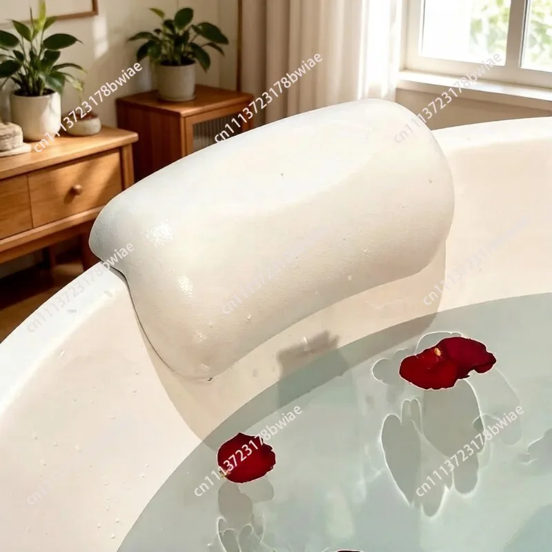 Universal Bathtub Head Pillow 2 Non-Slip Suction Cups Quick Drain Foam Spa Cushion for Adults Neutral Style Bath Tub Accessories