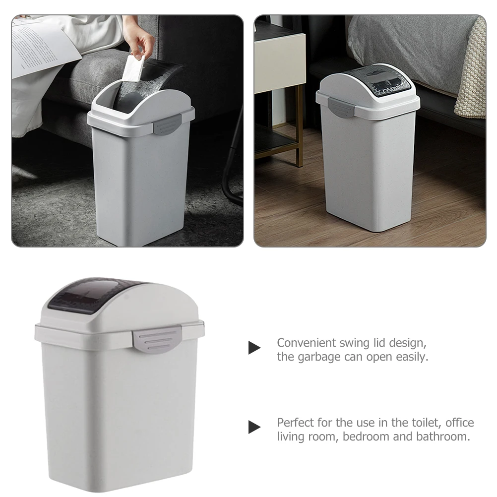 

Shake Lid Trash Can Kitchen Small Plastic Waste Bins Garbage Bucket Square Cover Household Longtime Use Bathroom