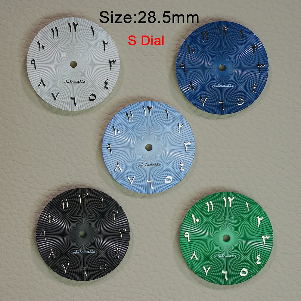 28.5mm S Logo Arabic Dial Letter Numerals Dials Dial Watches Accessories For NH35 NH36 4R 7S Automatic Movement