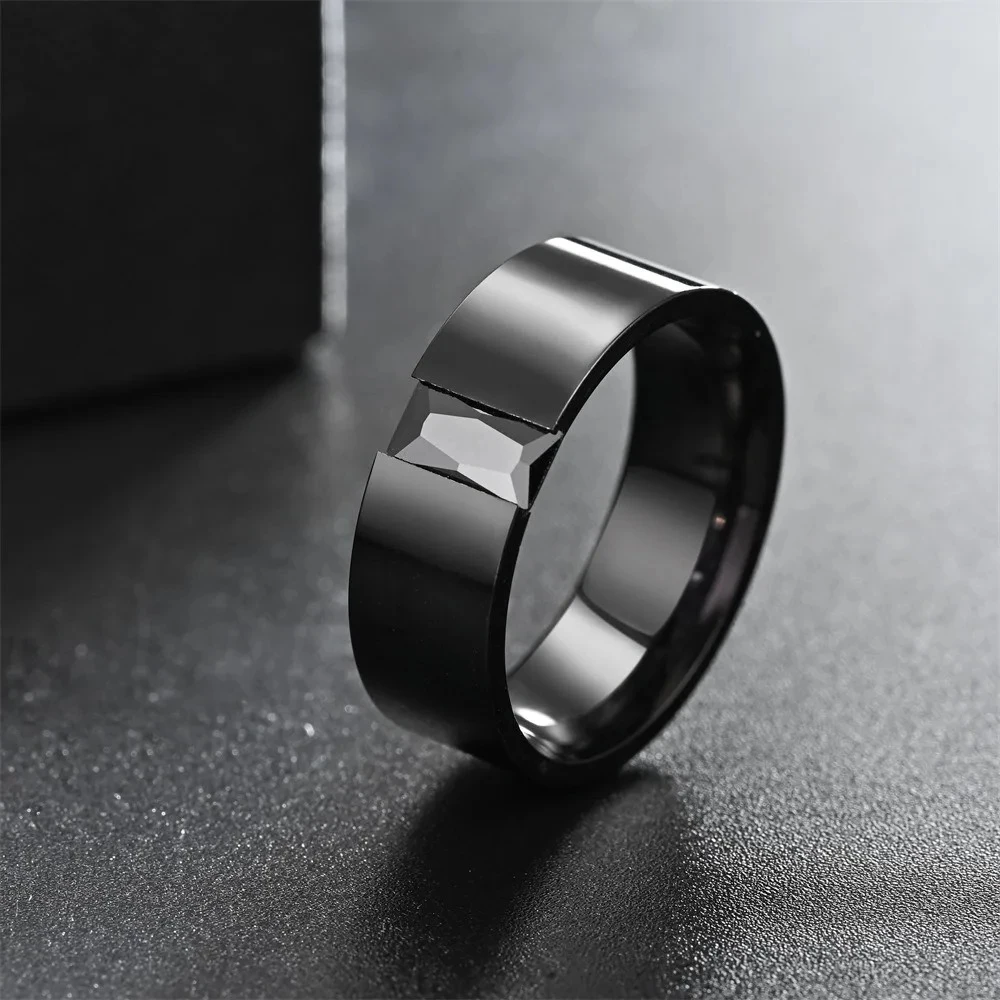 Fashion Couple Rings Women's Black Rhinestones Zirconia Rings Set Men's Stainless Steel Zirconia Rings Wedding Band Jewelry Gift