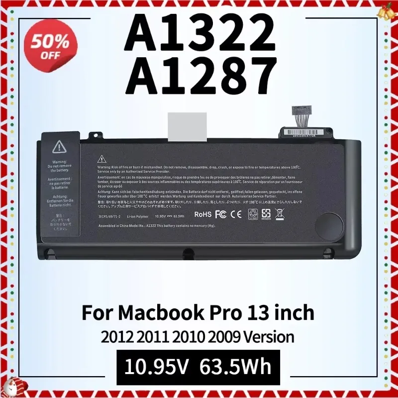 

10.95V 63.5Wh A1322 A1278 Laptop Battery for MacBook Pro 13''(2012 2011 2010 2009 Version)MB990/A MB990LL/A MB990J/A Replacement