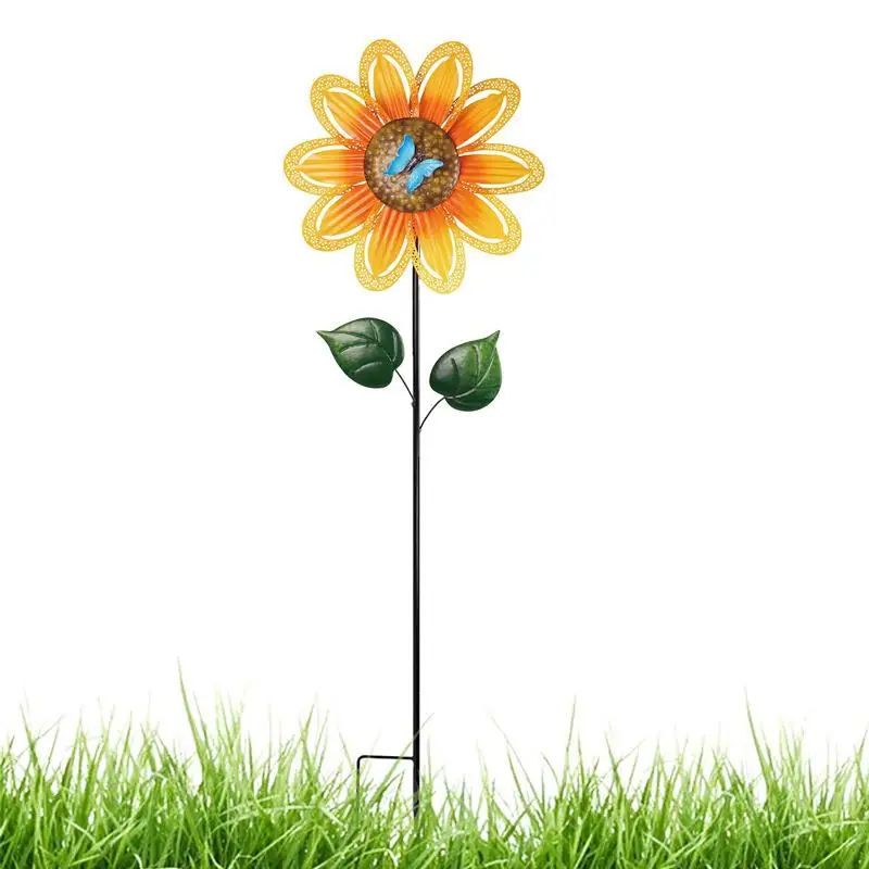 

Sunflower Wind Spinner Metal Windmill Decorative Wind Spinners Sunflower Butterflies Design Wind Sculptures Yard Decor For