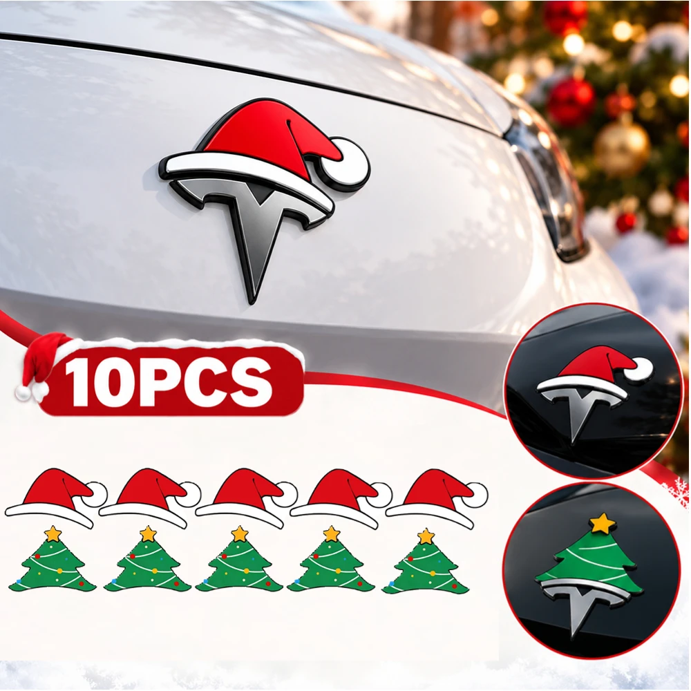 Christmas Santa Hat Sticker for Tesla Model 3 Y Waterproof Cute Car Front Badge Emblem Decoration Car Modification Accessories