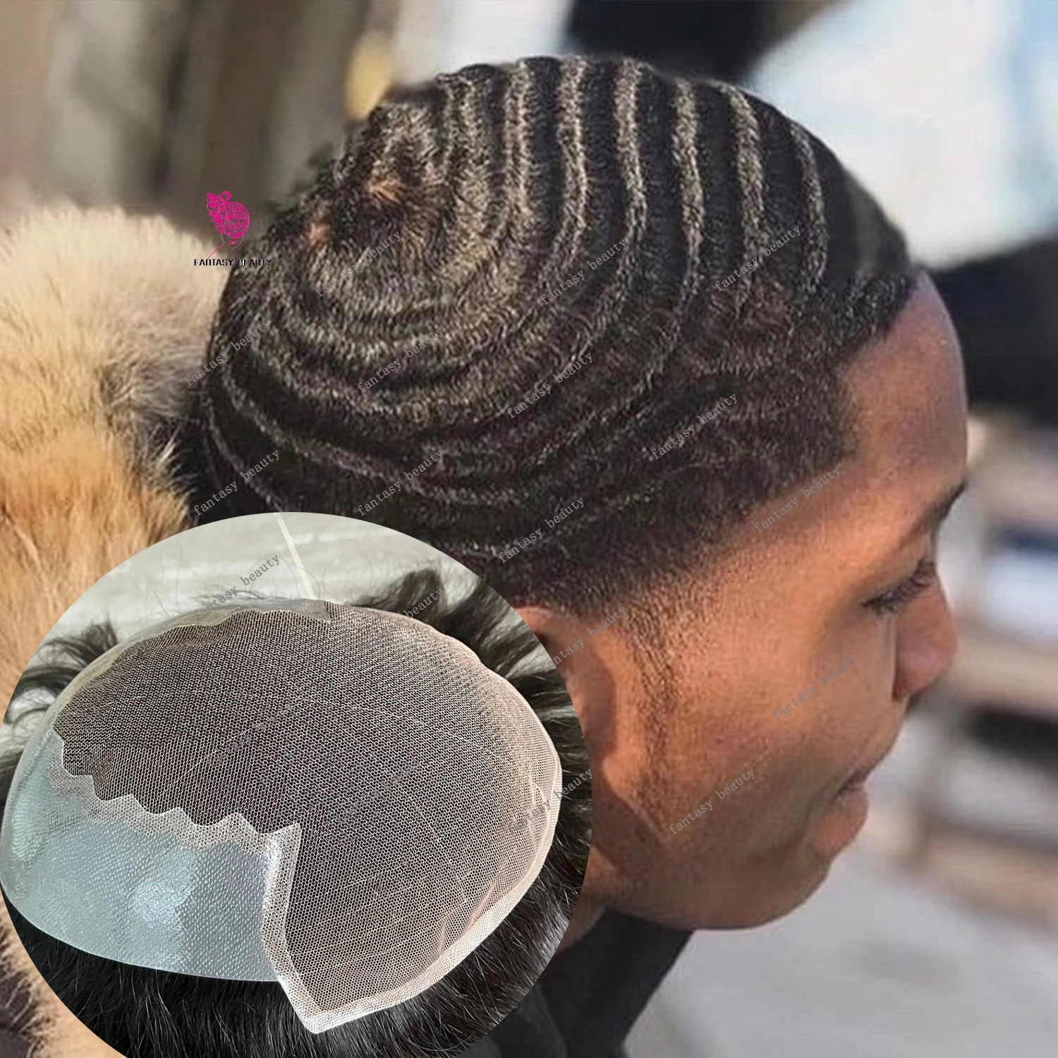 10 مللي متر شعر مموج عميق الشعر المستعار للرجال السود الأفرو غريب مجعد 100% أنظمة استبدال الشعر البشري شفافة HD الدانتيل الجبهة الاصطناعية #1