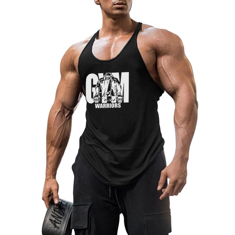 Bodybuilding Stringer Tank Top Men Cotton Gym Clothing Mens Fitness Racer Vest Summer Sleeveless Sportswear Workout Tanktop