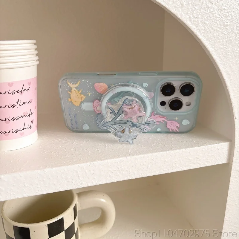 Coreano simpatico cartone animato corallo ruota stella supporto magnetico per telefono supporto Griptok Grip Tok supporto per iPhone 15 per accessori Magsafe