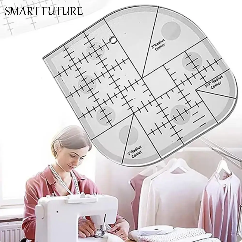 Non Slip Curved Corner Cutter Ruler Acrylic Durable Patchworks Sewing Template Clear Scale Accurate Multifunctional Angle Ruler