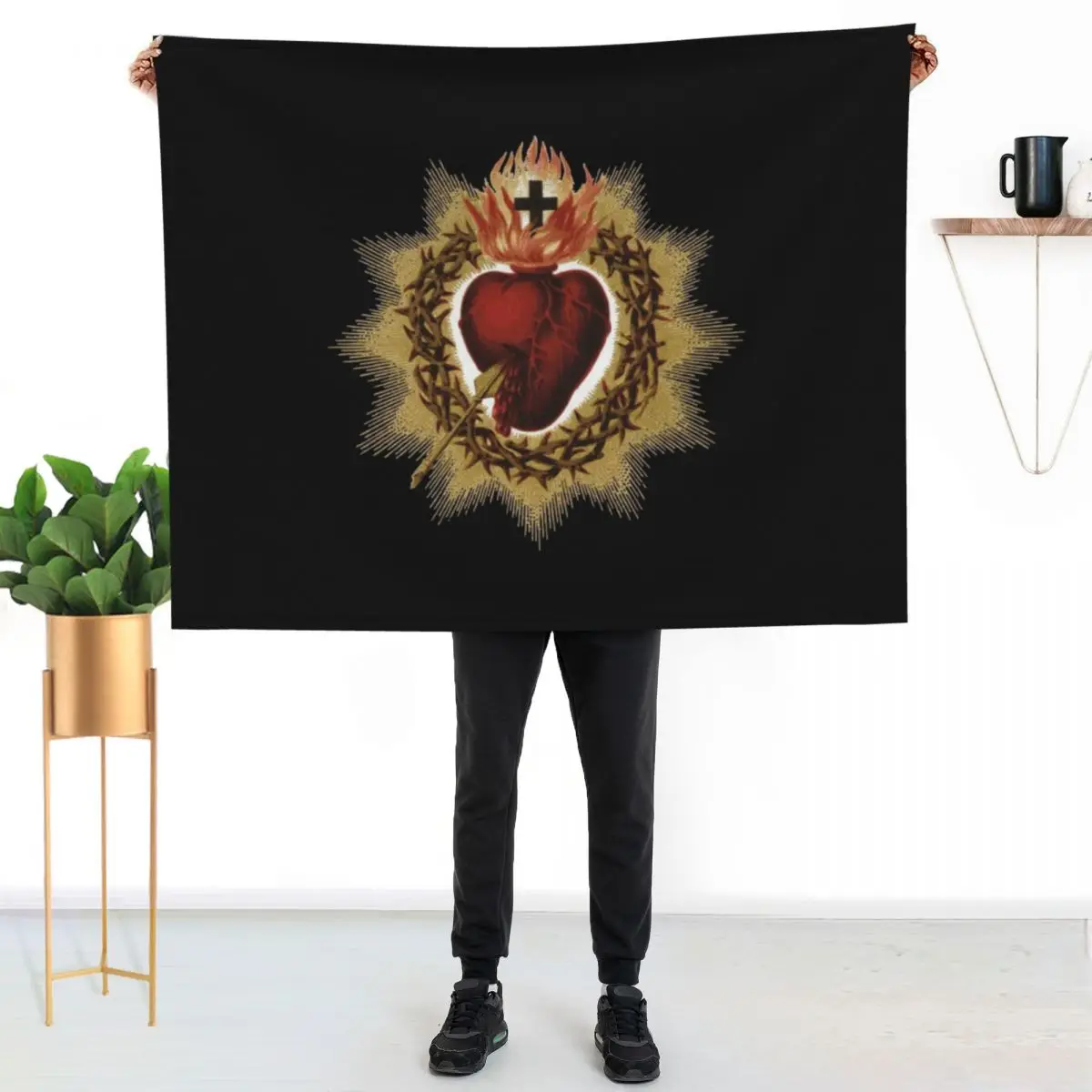 

Sacred Heart of Jesus Catholic Throw Blanket Compact Warm Blanket for Car Road Trip