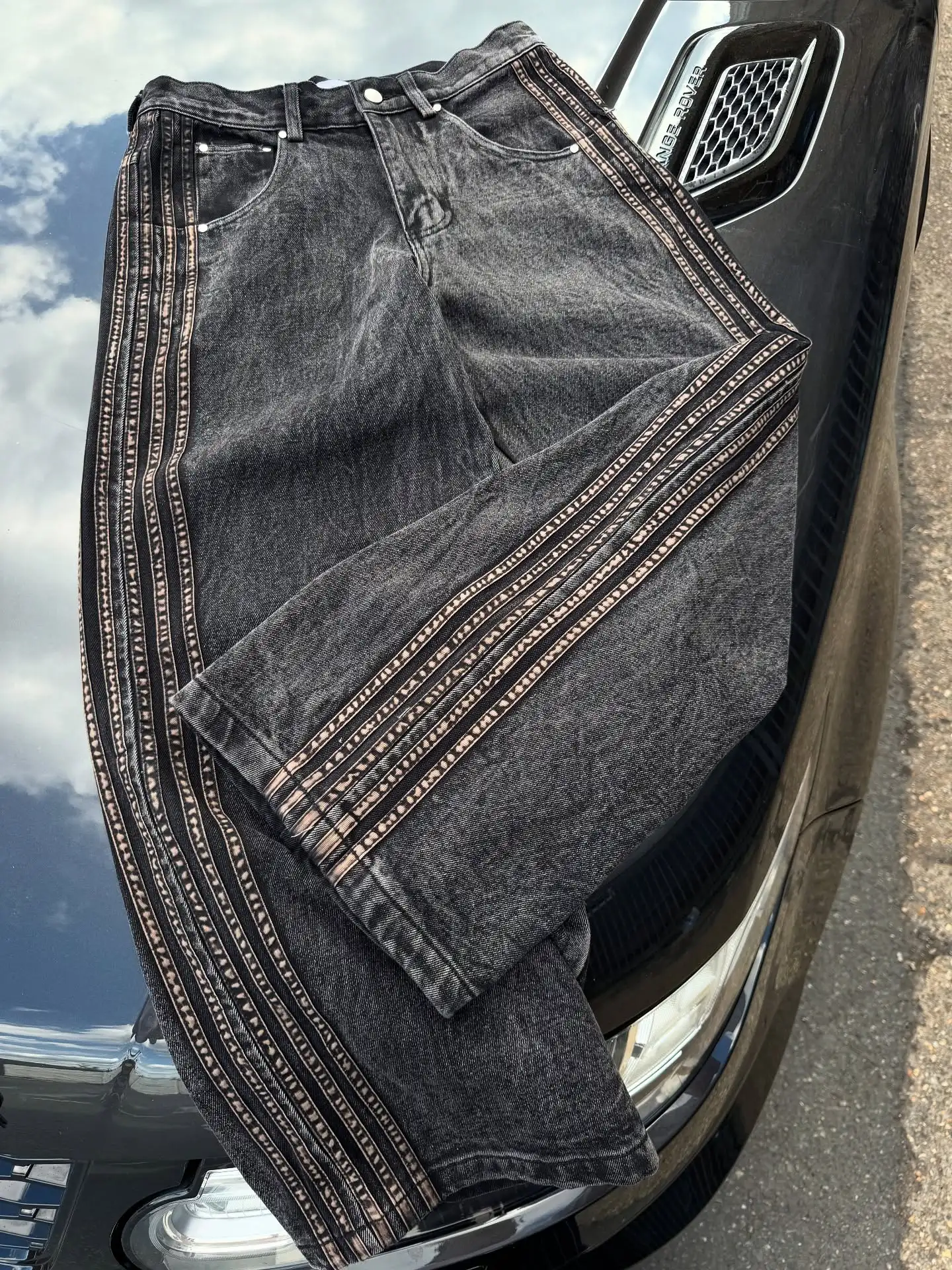Hip Hop Gothic Street Black Striped Embroidery Baggy Jeans Womens Y2K Harajuku Korean New Trend High Waist Wide Trousers