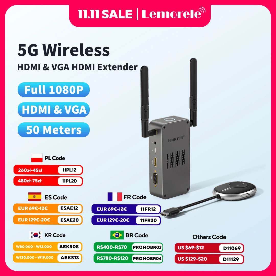 

Lemorele Wireless HDMI Transmitter and Receiver Extender Kit Video Transceiver 1080P Display Adapter for TV PC Monitor Projector