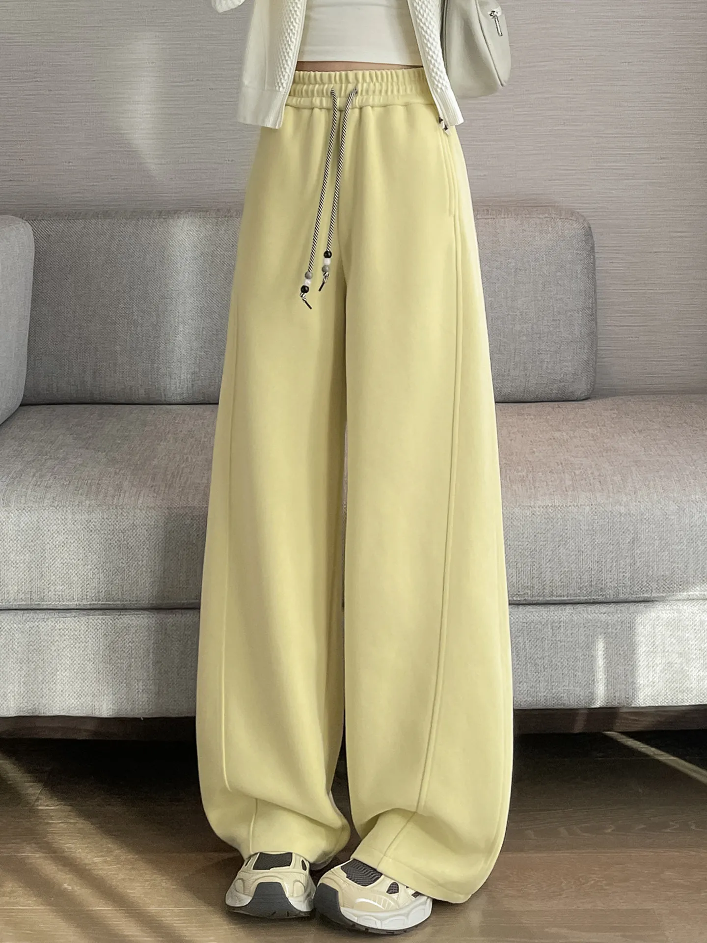 

Spring New Style Women's Sports Pants Wide Leg Straight Cut Trousers Loose Comfortable High Waist Simple Color Commute
