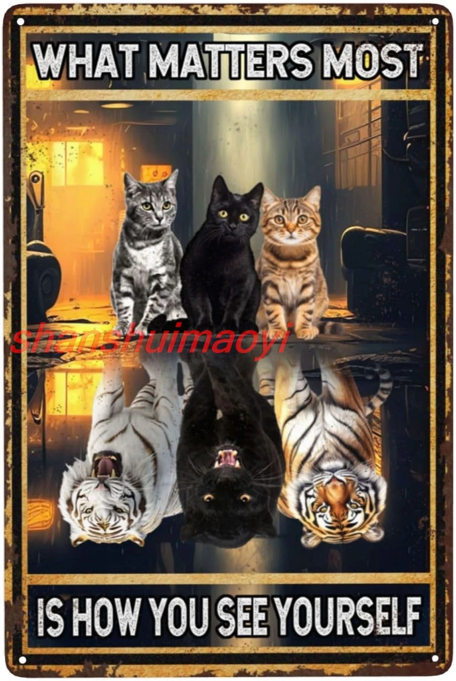 Funny Black Cat Decor What Matters Most Is How You See Yourself Black Cat Leopard Vintage Tin Sign Retro Poster Cat Lov sha sign