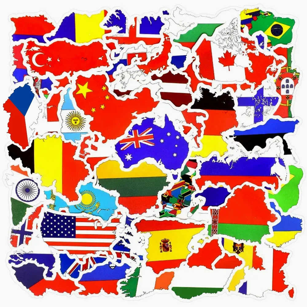 50 PCS National Flags Travel Stickers Toys Countries Map PVC Stickers for Children DIY Suitcase Laptop Car Skateboard Sticker