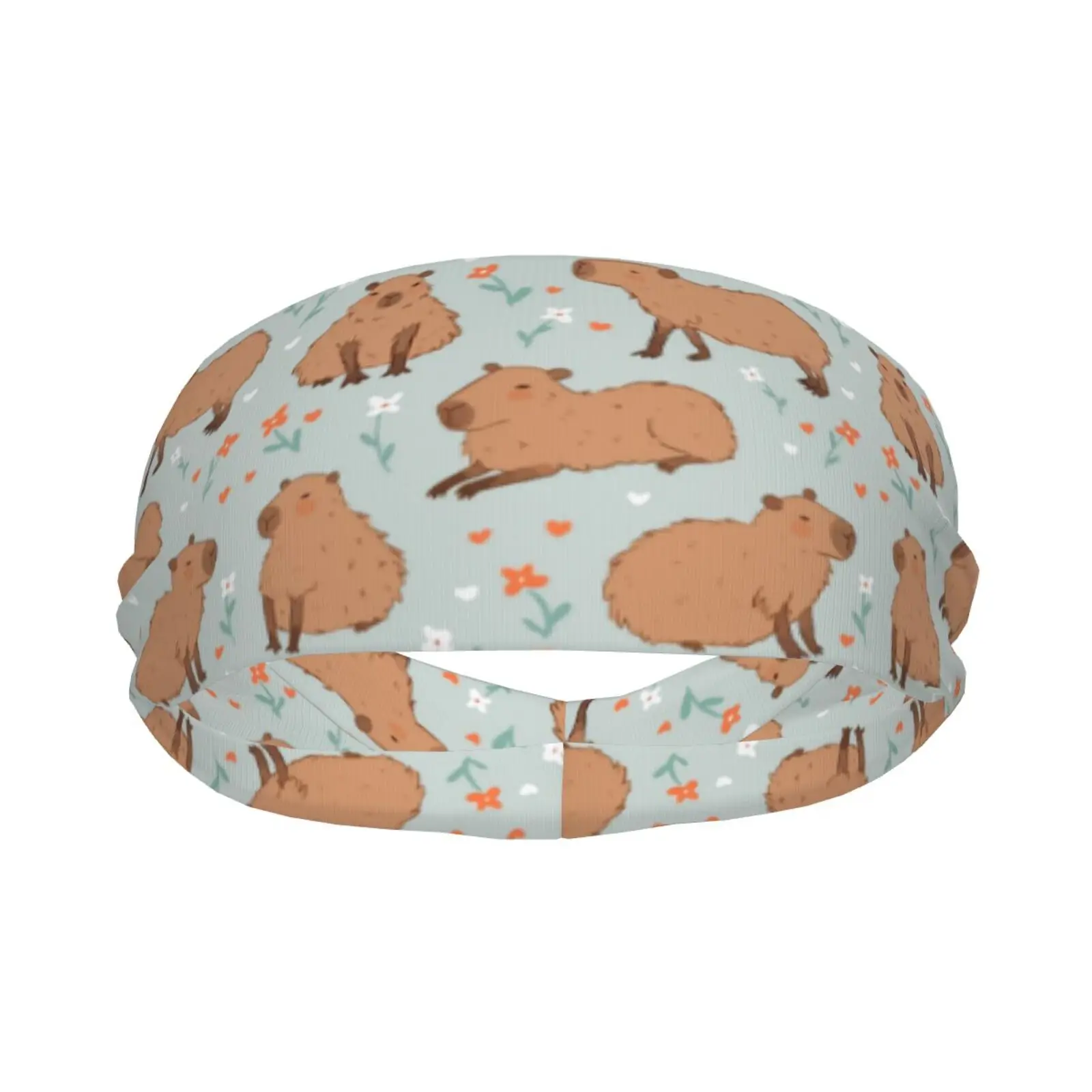 Cute Capybara Wild Flower Elastic Hair Band Yoga Headband Makeup Hair Hoop Headwrap