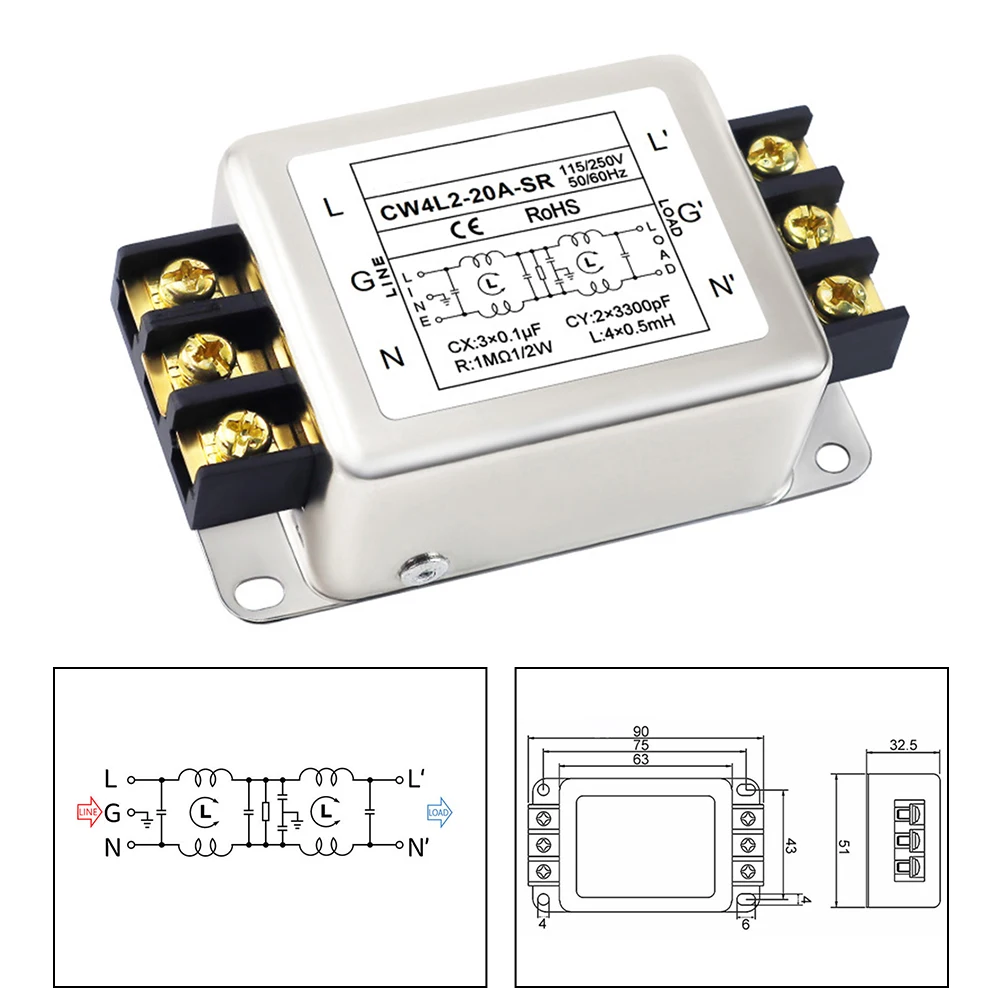 

1-phase Filter Anti-interference Filter For Efficient Operation Alloy Shell Compact Design For Household Appliances