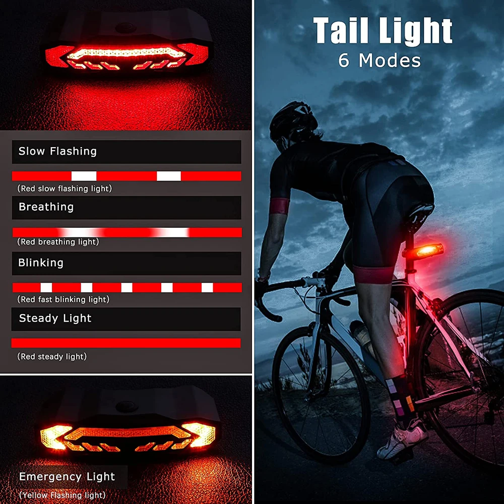 Extractme Allarme luce posteriore per bicicletta Scooter ricaricabile impermeabile Indicatore di direzione per bici Lampada di avvertimento Luce