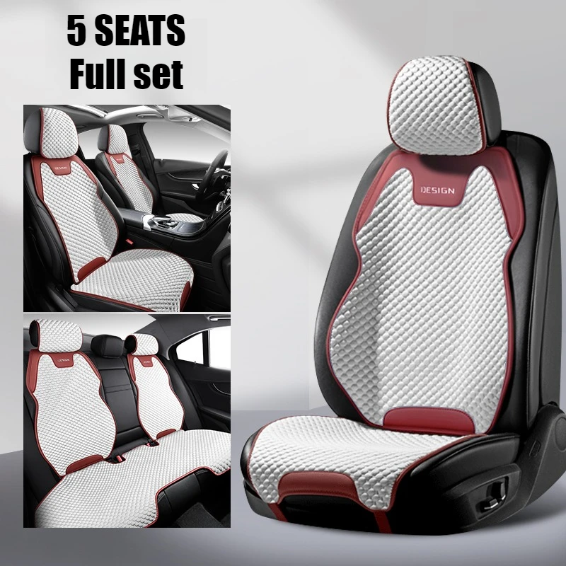 5-Seat Full Set of Universal Car Seat Covers, Summer Cool and Breathable Ice Bean Car Seat Covers, Wear-Resistant, Durable, Easy-Care, Pet-Friendly Car Seat Covers, Suitable for All Seasons, Suitable for Most 5-Seat Cars, Suvs, Pickups, Etc., Enhance the Driving Experience, Excellent Car Interior Decoration and Protection Accessories