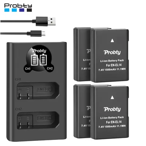 7.4V 1500mAh EN-EL14 EN-EL14A ENEL14 Batteria per Nikon D3100 D3200 D3300 D3400 D3500 D5600 D5100 D5200 P7000 + Caricatore LED