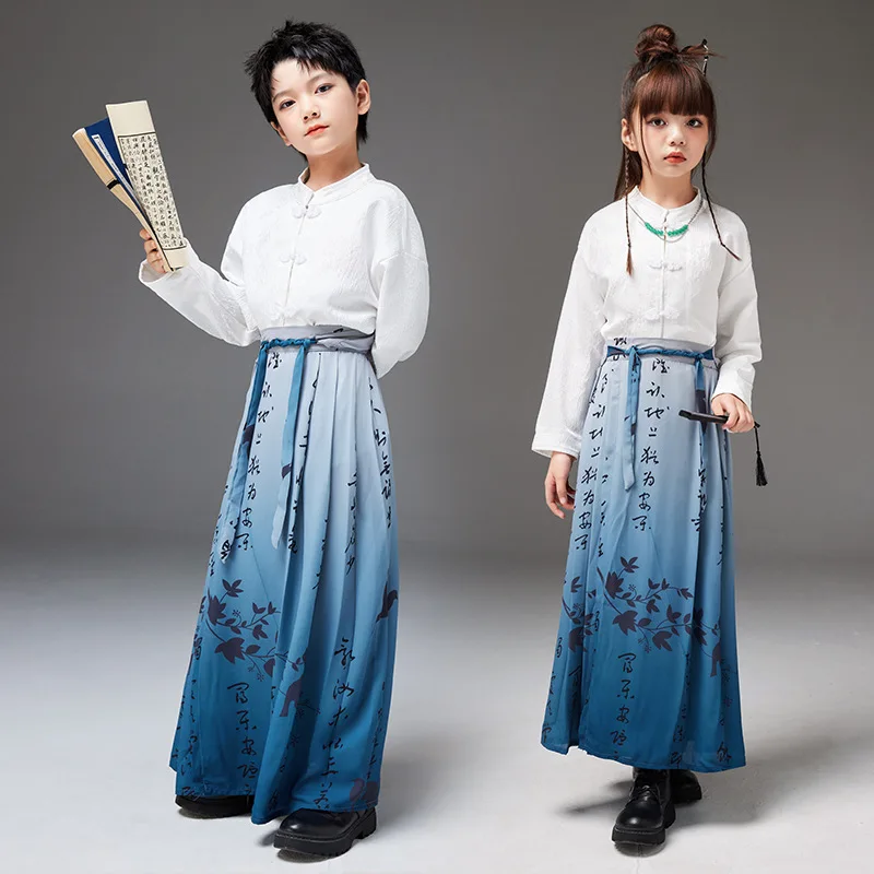 

Girls Horse-faced Skirt for Kids Classical Dance Chorus Performance Costume Hanfu Boys Ancient Clothing