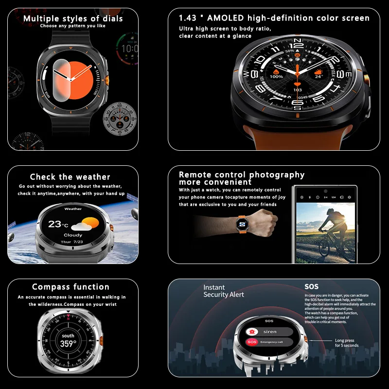 Classic New Galaxy Watch 7 Ultra Sports Fitness Bluetooth Voice Call NFC GPS Tracker Multi-Function Unisex AMOLED HD Smart Watch