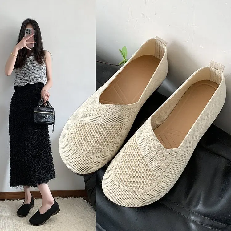 Большие женские туфли с неглубоким носком, новинка 2025 года, стильные сетчатые туфли на плоской подошве для ленивых
