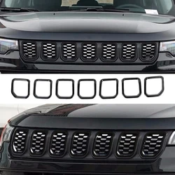 7pcs/set ABS Car Front Grille Insert Ring Grille Cover Trim for Jeep Compass 2022 Mesh Grille Insert Cover Bumper Fender Cover