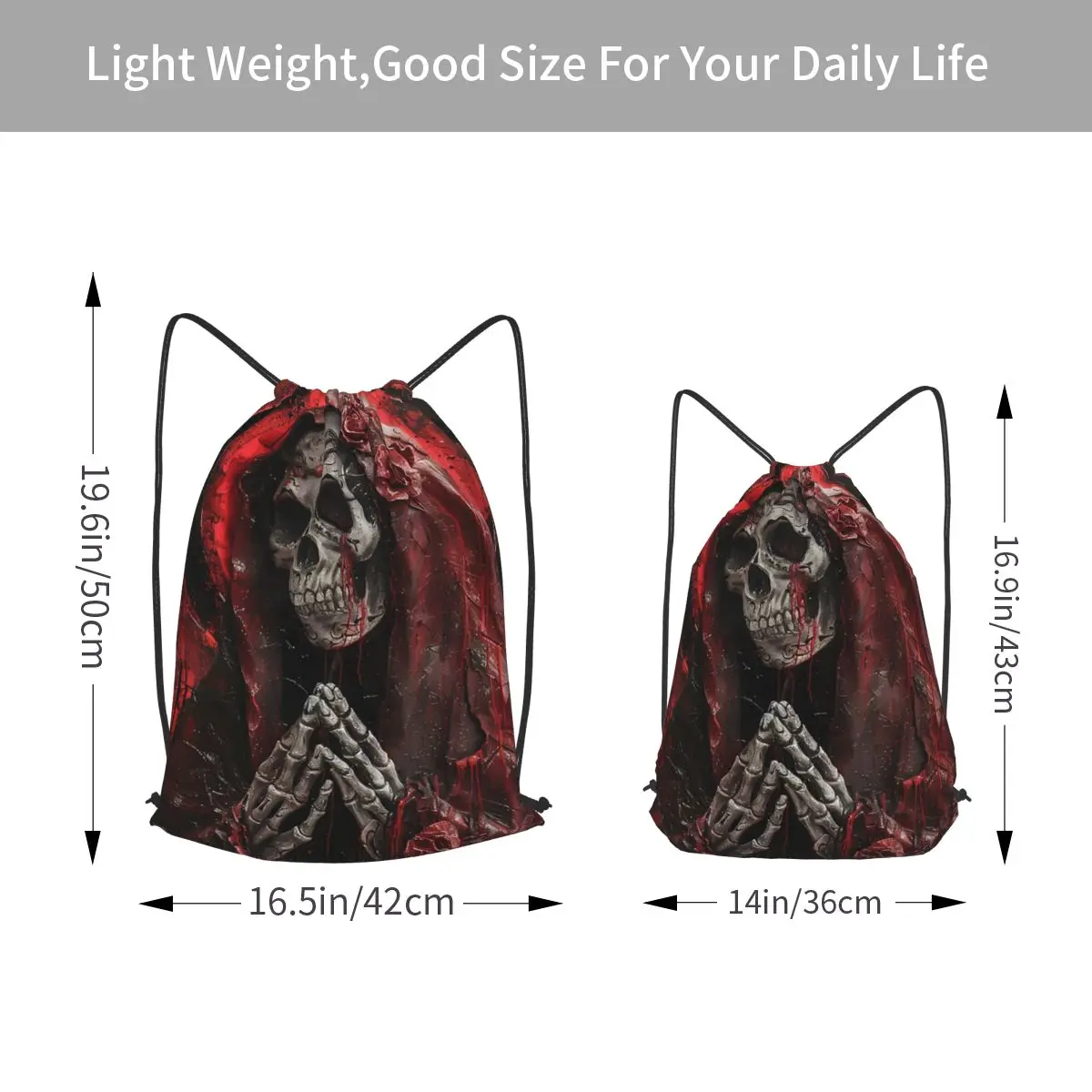 Santa Muerte Saint Death Goth Mexican Muertos Skull Backpacks Casual Drawstring Bundle Pocket Sports Bag Book Bags for Man Woman