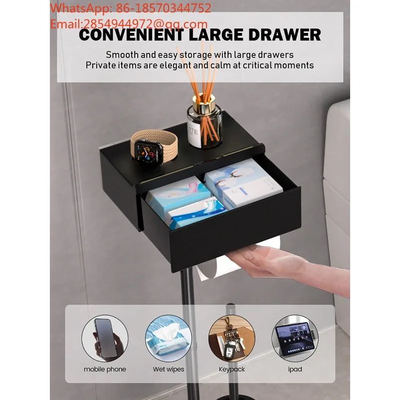 2026    Toilet Tissue Holder Floor-to-ceiling Vertical Roll Holder Toilet Brush Bathroom Floor Toilet Paper Holder