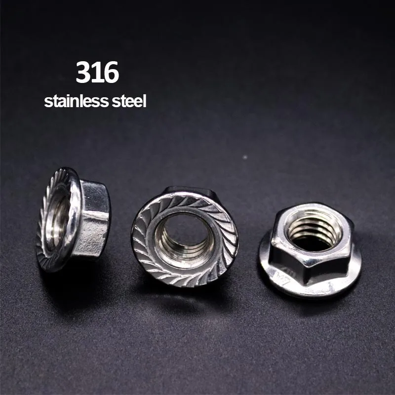 

2/10/20pcs High Quality M3 M4 M5 M6 M8 M10 M12 DIN6923 316 A4 Stainless Steel Hexagon Hex Head Serrated Lock Spinlock Flange Nut