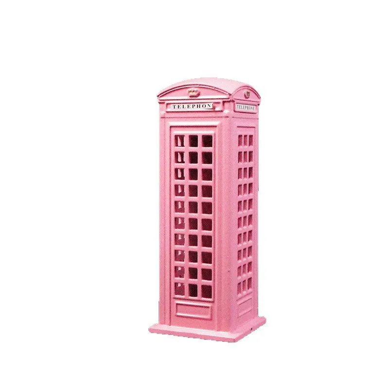 Pink Retro Mailbox Metal Money Bank Creative British Postal Iron Telephone Booth Model Ornament Home Decoration Children's Gifts