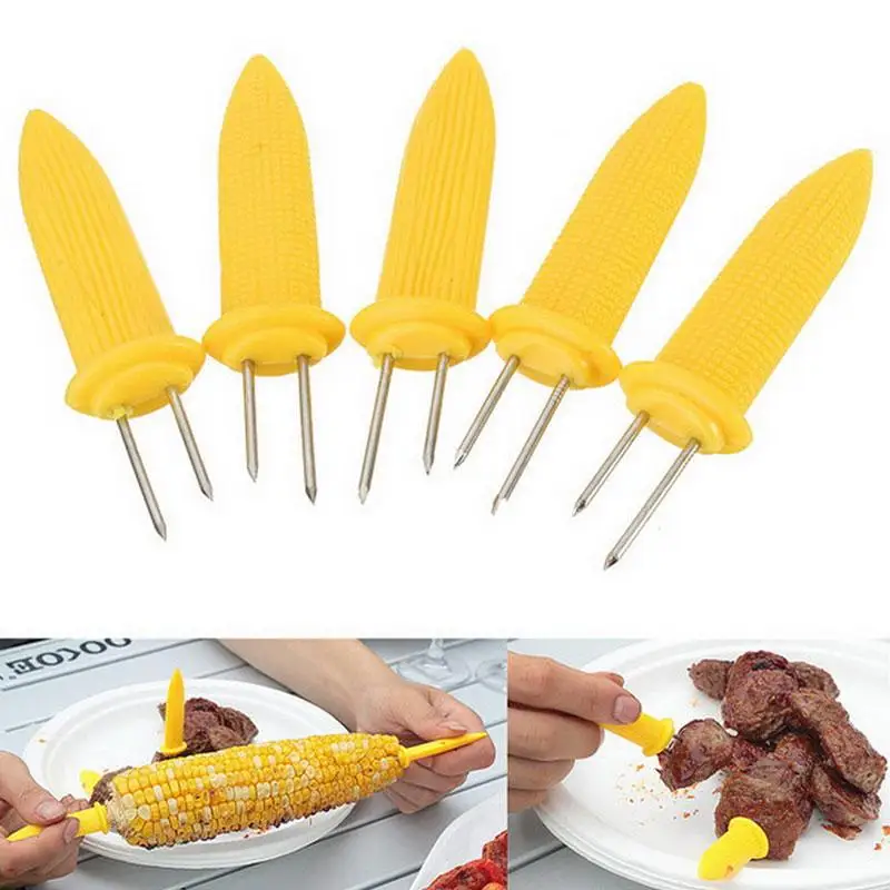 10/20pcs Outdoor BBQ Barbecue Forks Stainless Steel Corn Prongs Hot Meat Cob Corn Accessories Skewers Meat BBQ Tools