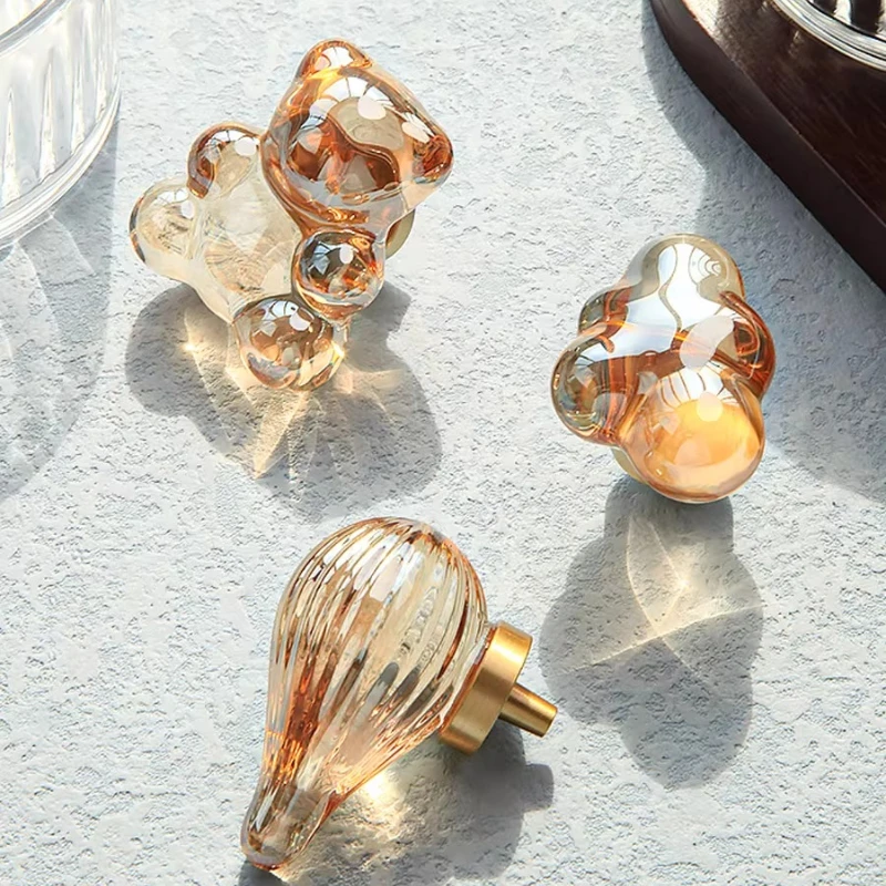 Elegant Brass & Crystal Cabinet Handle Cartoon Children's Furniture Hardware Wardrobe Drawer Pulls Luxury Single Hole Door Knobs