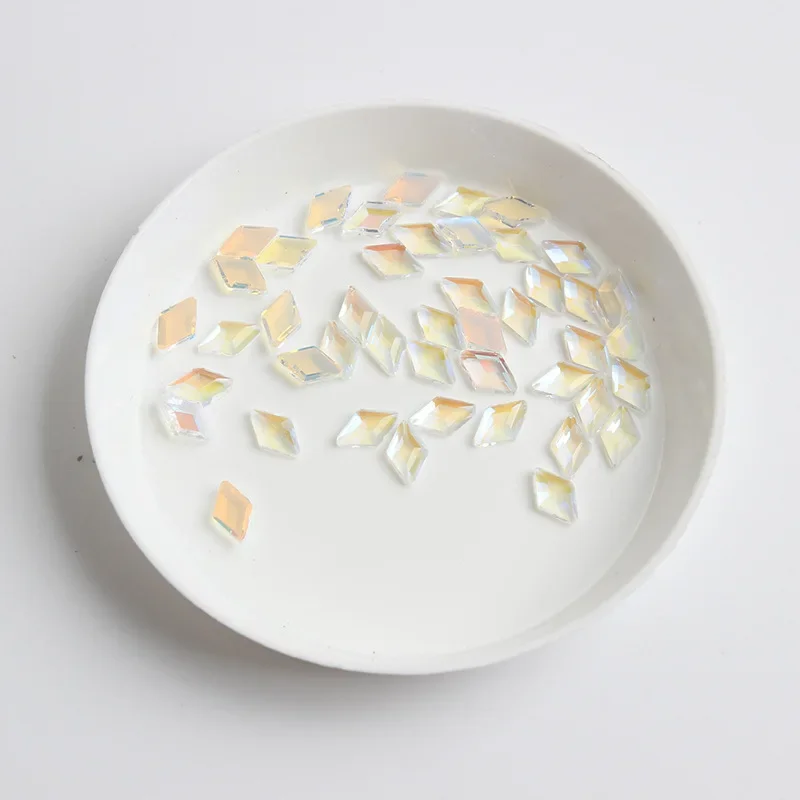 Venta al por mayor, 16 colores, 4x6,5mm, rombos, parte posterior plana, diamantes de imitación para uñas, cristales de forma especial, piedras artísticas, decoración personalizada 3D
