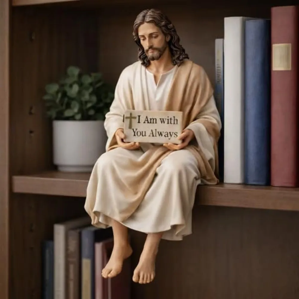 Neue Jesus-Figur aus Kunstharz in Sitzposition 'Ich bin bei dir immer' Jesus Christus Statue Religiöse Dekoration Schreibtisch-Deko