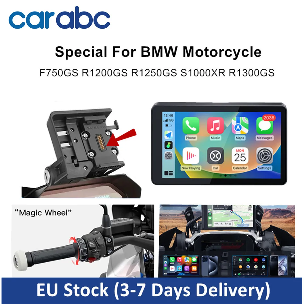CARABC Schermo Android con Carplay Wireless e Navigazione GPS da 6" per Moto BMW F750GS XR M1000 R1200GS R1250GS R1300GS S1000XR