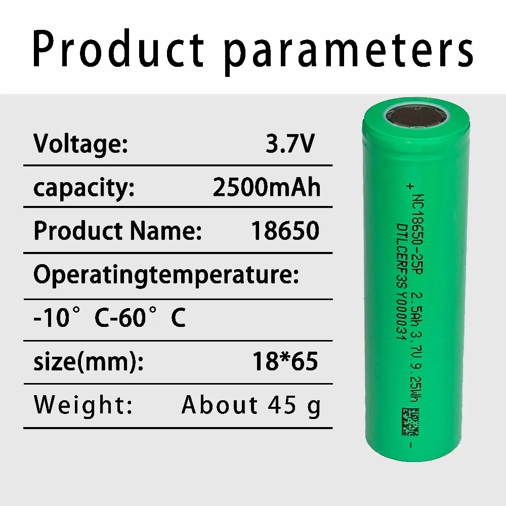 1-20PCS 18650 3.7V 2500mAh Rechargeable Lithium Battery High Discharge Li-ion Cell for Flashlight Power Bank DIY Electronic