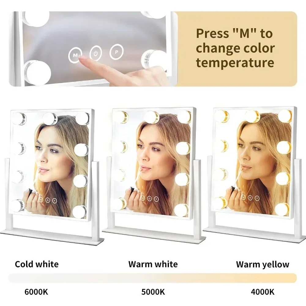 Vanity Mirror with Lights, Makeup Mirror with Lights,3 Color Lighting Modes Detachable 10X Magnification Mirror Touch Control,36