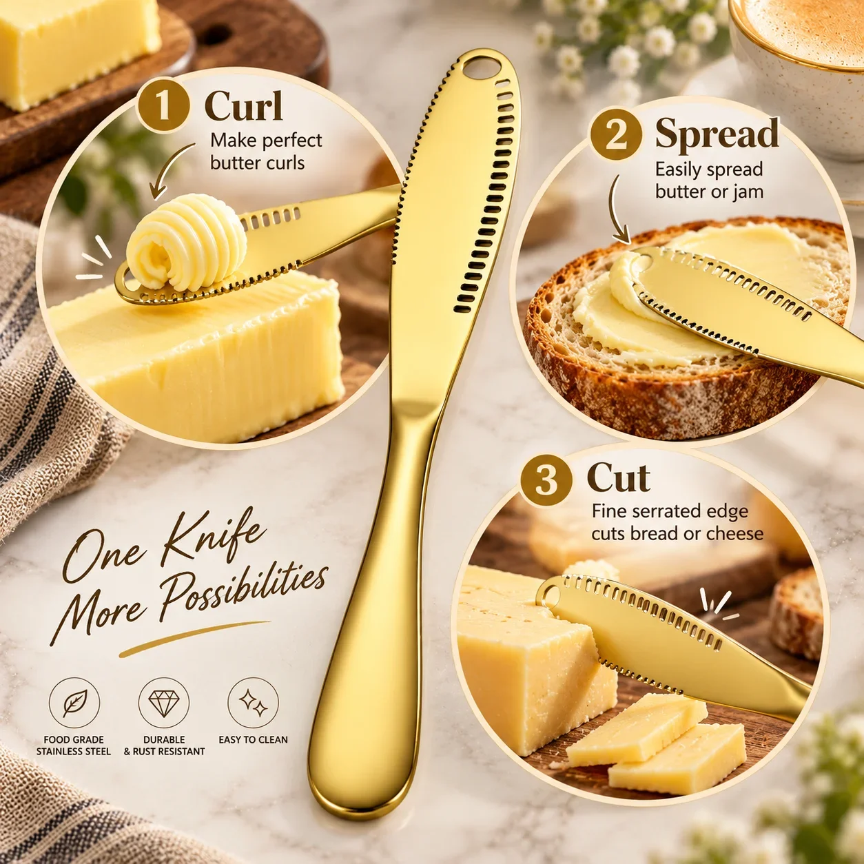 WXCOO Stainless Steel Cheese Spreader with Holes Serrated Butter Knife Cream Jam Bread Condiment Knives Tableware for Home