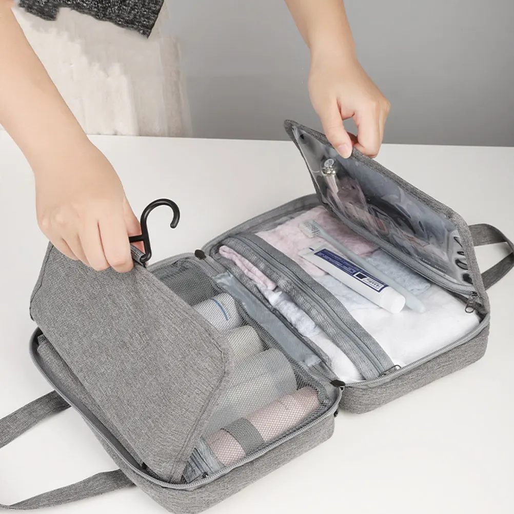 

Creative Large Waterproof Toiletry Bag Storage Pouch Travel Bathroom Makeup Bag Pu Glue Layer Removable Design Dry Wet