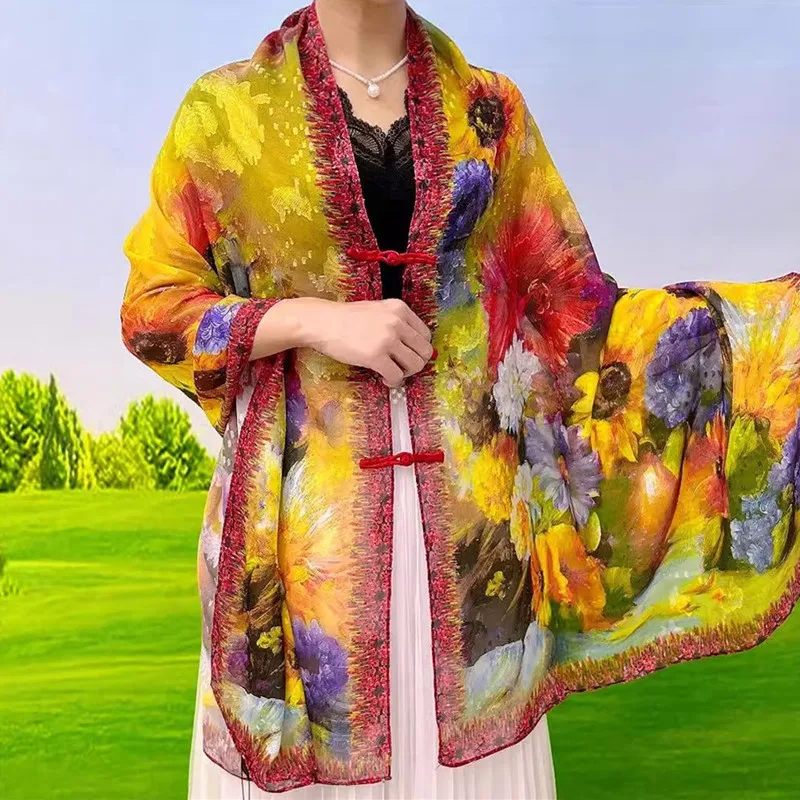 Shawl Mixed Color Scarf Shirt Poncho Sunscreen Coat Women Sun Protection Thin Beach Cape Cover Ups Comfortable Chinese Style3134