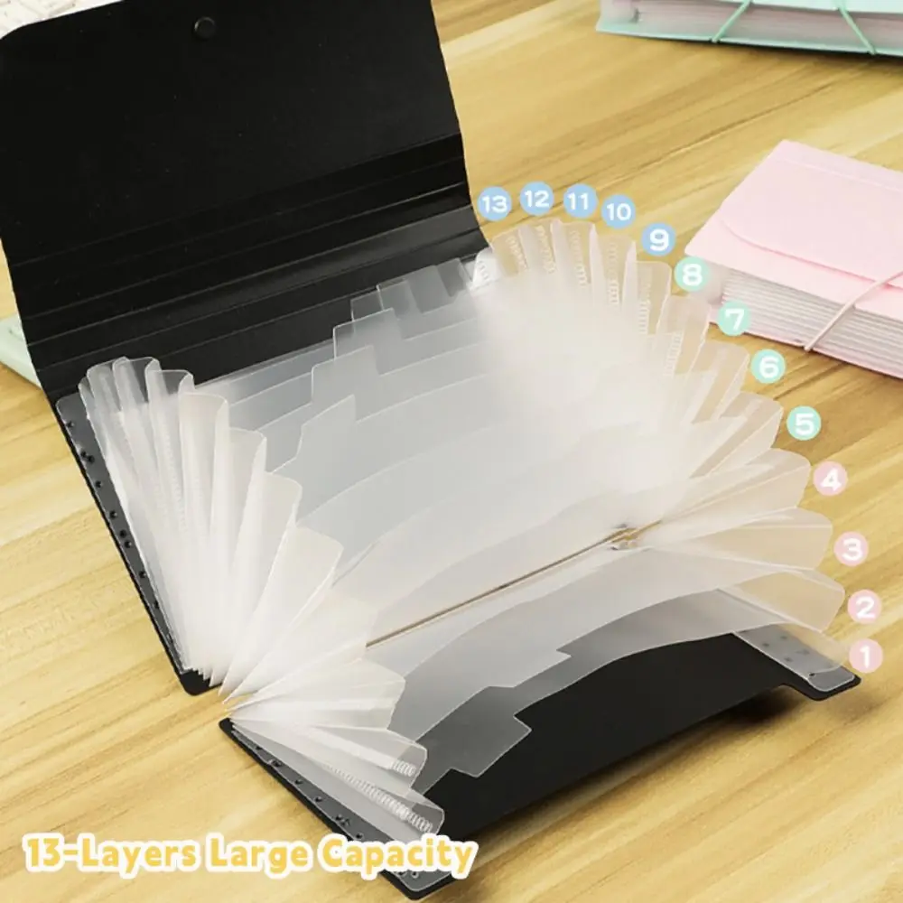 

Vertical A6 Bill Storage Booklet 13-Layers Portable Bank Deposit Folder Strap Design Large Capacity Postcard Holder