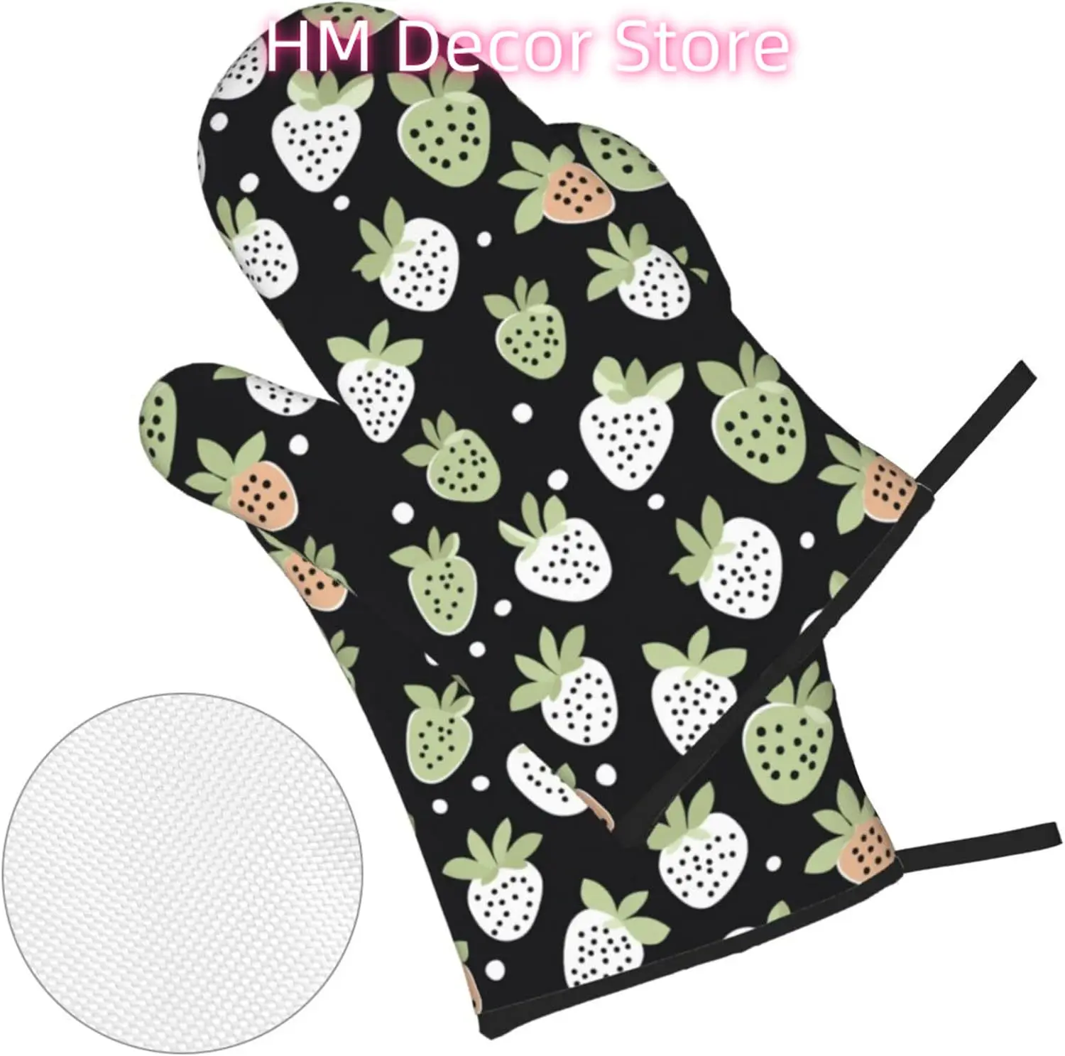 White Green Strawberries Oven Mitts and Pot Holders Sets of 4, Spring Country Heat Resistant Oven Mitts,Non-Slip Cooking Gloves
