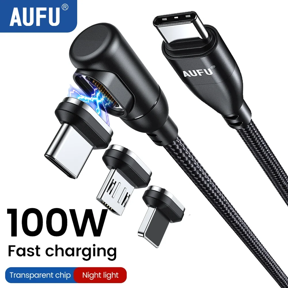 AUFU 100W Magnetic type-c to type-c Cable 5A Fast Charging 90 Degree Magnet Charger Micro Type C Cable for Macbook Samsung Xiaom