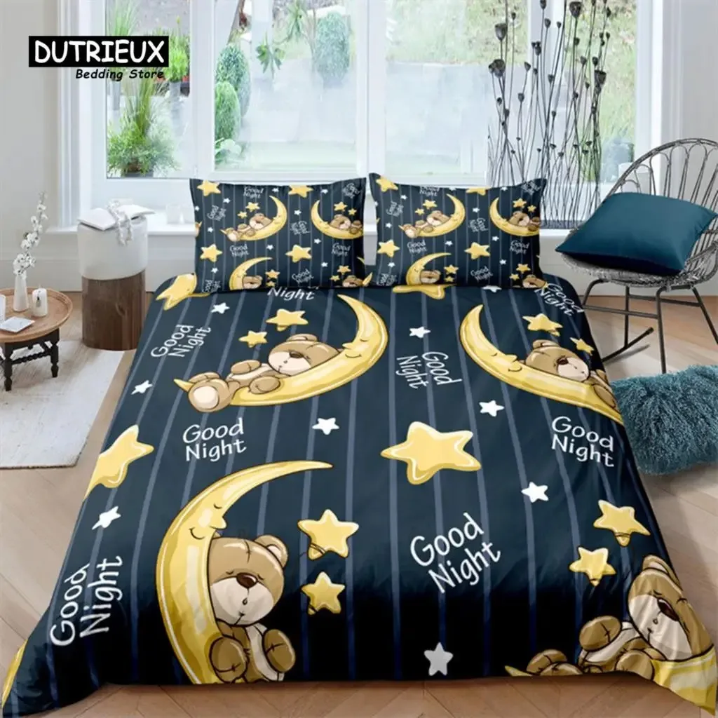 Cartoon Animals Toddler Bedding Set Toy Bear Star Pattern Duvet Cover For Boy Girl Kids Child Teen Microfiber 3D Comforter Cover