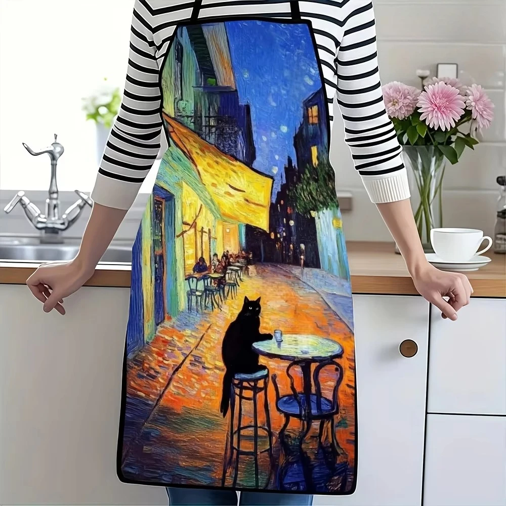 Van Gogh Starry Night Print Apron, Wear-Resistant & Stain-Resistant, Versatile for Multiple Scenarios Apron