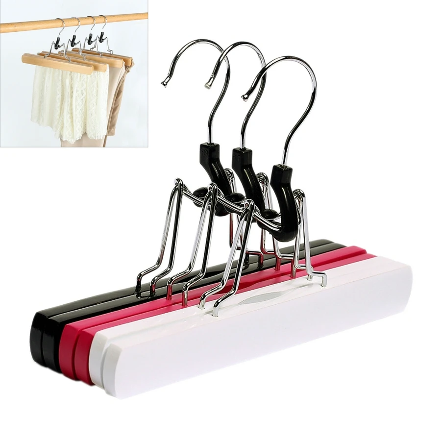 

10PCS Multifunction Wooden Hotel Neat Wardrobe Skirt Hanger No Trace Clip Type Storage Drying Rack Trouser Clothes Collection