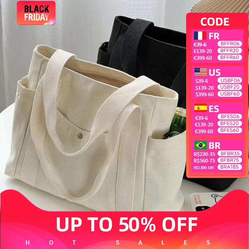 Fashion Large Capacity Canvas Tote Bags for Work Commuting Carrying Bag College Style Student Outfit Book Shoulder Bag