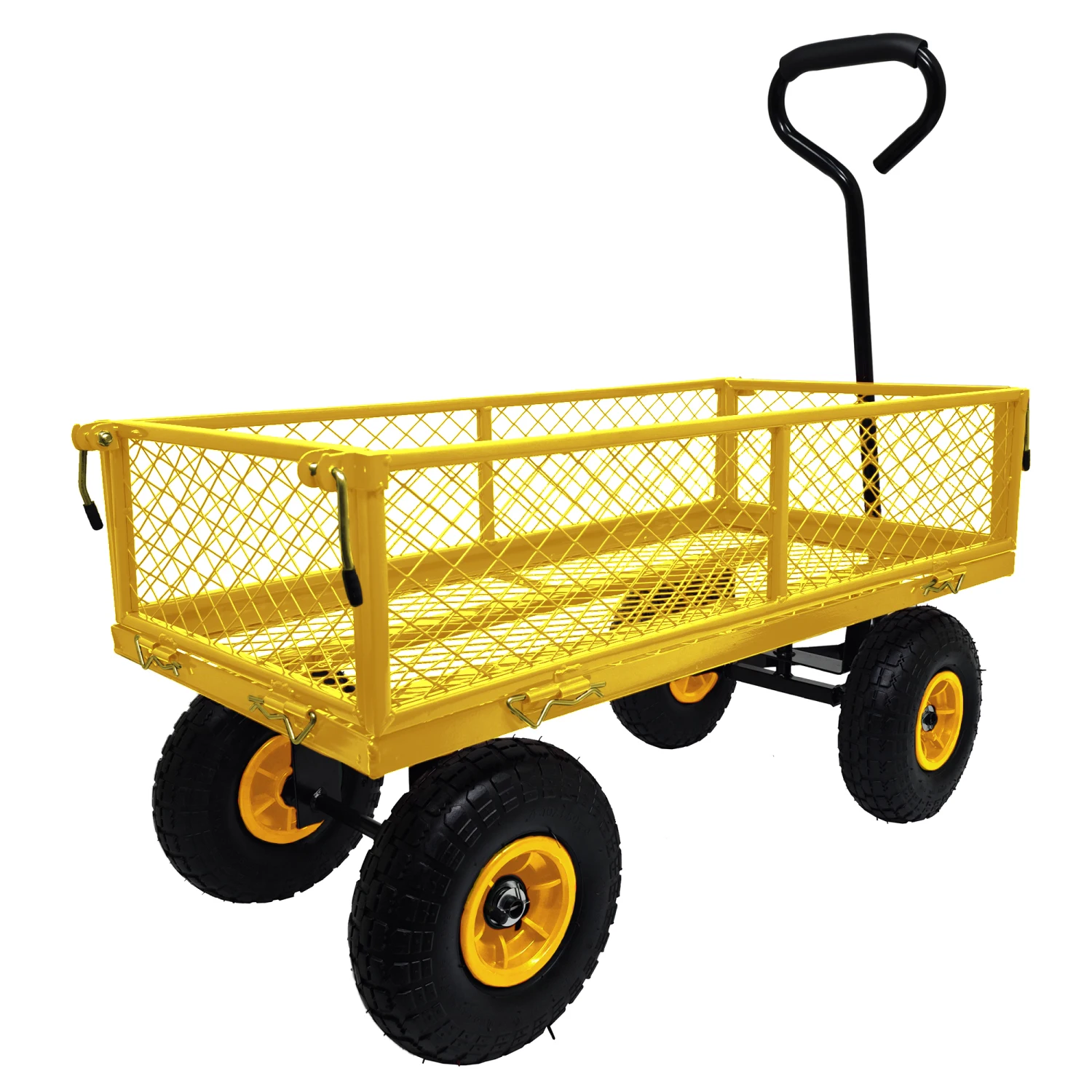 3 cu. ft. 300 lbs. Capacity Removable Sides Metal Steel Mesh Heavy Duty Utility Wagon Outdoor Garden Cart in Yellow