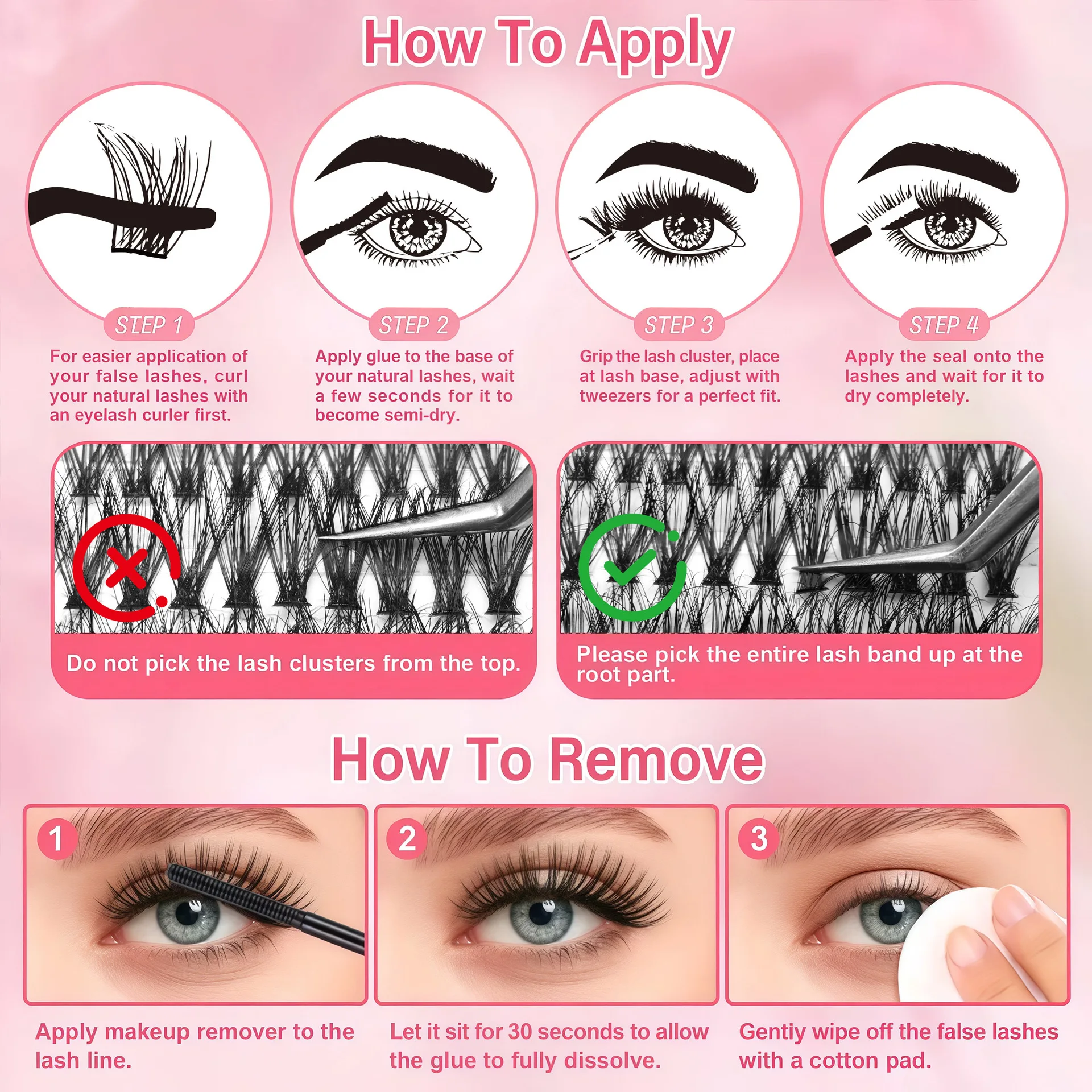 QIUNING 960/640/200PCS Individual Lash Cluster Set D Curl Effect DIY Handmade False eyelashes, BOND and SEAL tweezers and brush,